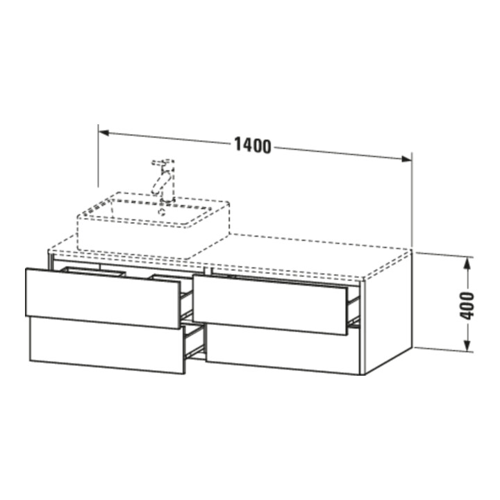 Duravit Meuble sous-vasque XSquare 140x54,8x40 cm, 4 tiroirs, blanc mat