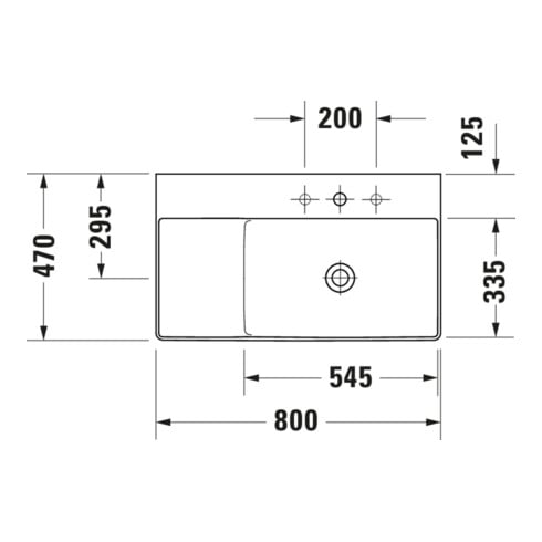 Duravit Meuble vasque asy fermé DuraSquare 80x47 cm, sans trop-plein, avec robinetterie, lavabo droit, sans trou, blanc