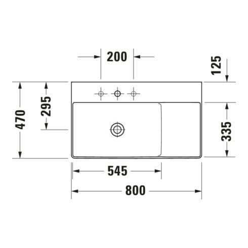 Duravit Meuble vasque asy fermé DuraSquare 80x47 cm, sans trop-plein, HLP, lavabo gauche, sans robinetterie, blanc