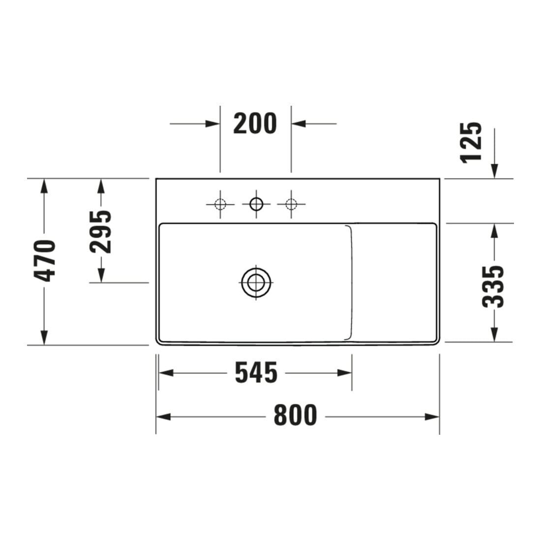 Duravit Meuble vasque asy fermé DuraSquare 80x47 cm, sans trop-plein, HLP, lavabo gauche, sans robinetterie, blanc