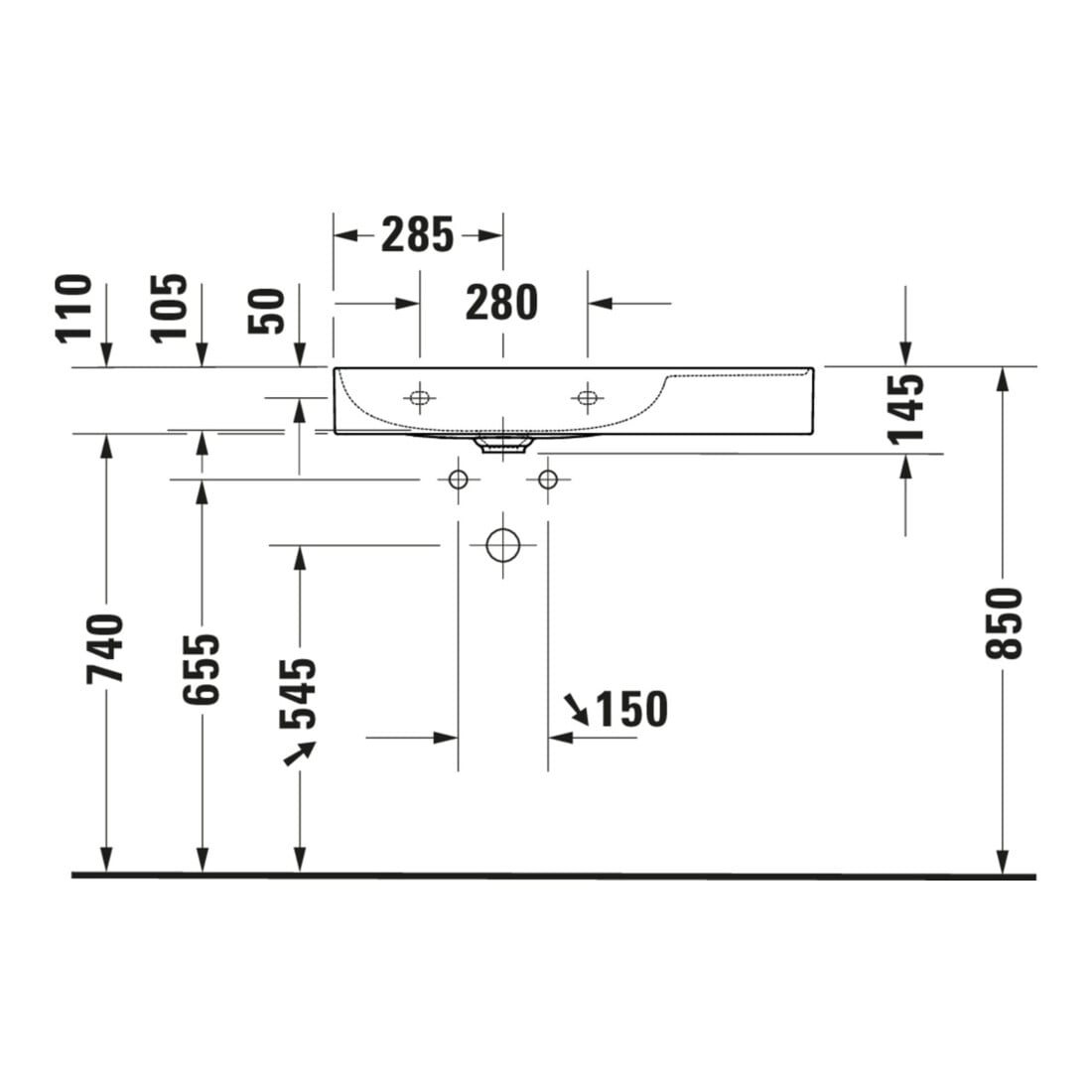 Duravit Meuble vasque asy fermé DuraSquare 80x47 cm, sans trop-plein, HLP, lavabo gauche, sans robinetterie, blanc