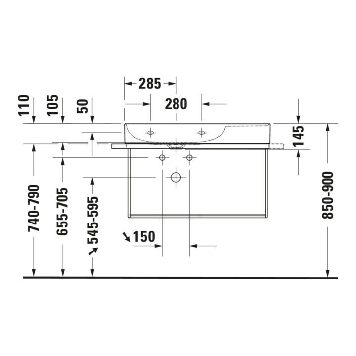 Duravit Meuble vasque asy fermé DuraSquare 80x47 cm, sans trop-plein, HLP, lavabo gauche, sans robinetterie, blanc