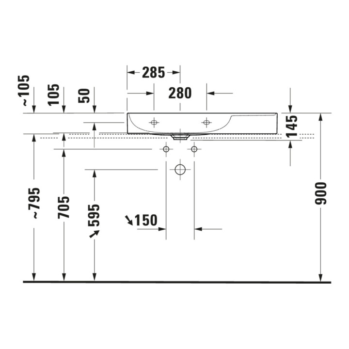 Duravit Meuble vasque asy fermé DuraSquare 80x47 cm, sans trop-plein, HLP, lavabo gauche, sans robinetterie, blanc