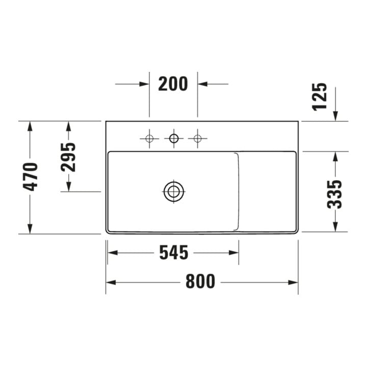 Duravit Meuble vasque asymétrique DuraSquare 80x47 cm, sans trop-plein, avec vidage HLB, cuve à gauche, sans vidage HL, blanc