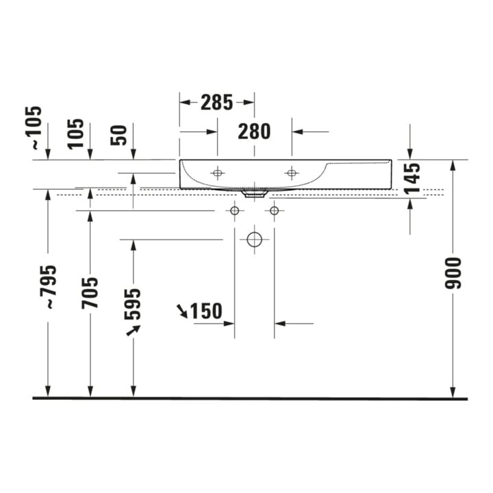 Duravit Meuble vasque asymétrique DuraSquare 80x47 cm, sans trop-plein, avec vidage HLB, cuve à gauche, sans vidage HL, blanc