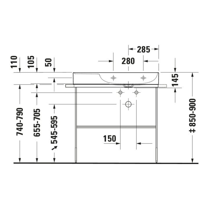 Duravit Meuble vasque asymétrique DuraSquare 80x47 cm, sans trop-plein, avec vidage, lavabo droit, sans robinetterie, blanc