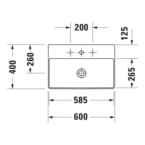 Duravit Meuble vasque Com, DuraSquare fermé 60x40 cm, sans trop-plein, avec bonde, sans trou robinet, blanc