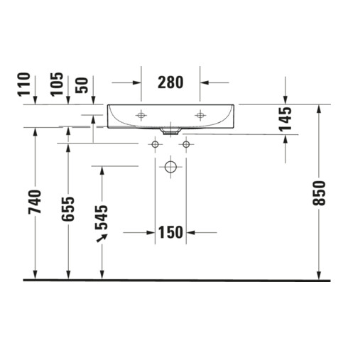 Duravit Meuble vasque Compact DuraSquare 60x40 cm, sans trop-plein, avec vidage, sans trou de robinet, blanc