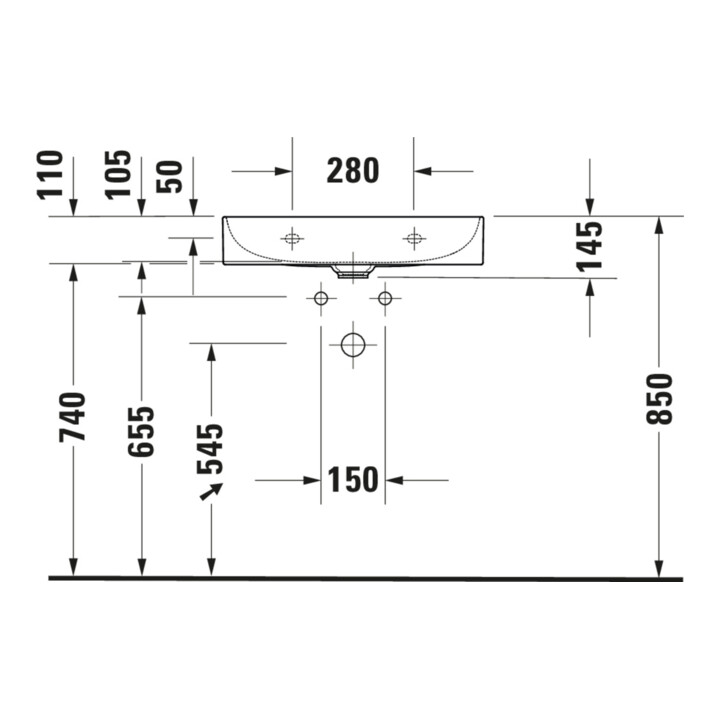 Duravit Meuble vasque Compact DuraSquare 60x40 cm, sans trop-plein, avec vidage, sans trou de robinet, blanc