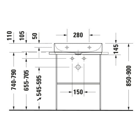 Duravit Meuble vasque Compact DuraSquare 60x40 cm, sans trop-plein, avec vidage, sans trou de robinet, blanc
