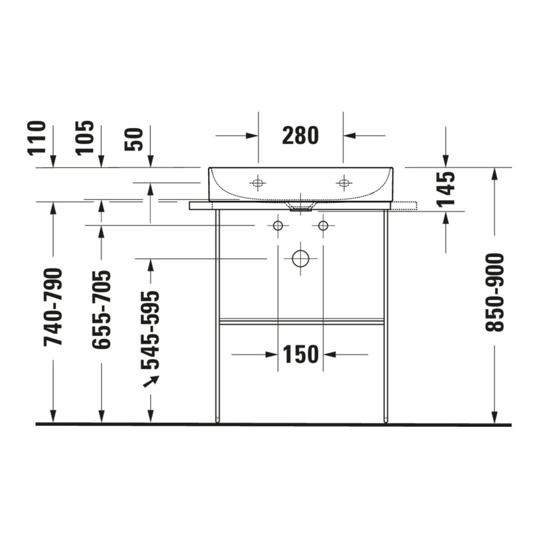 Duravit Meuble vasque Compact DuraSquare 60x40 cm, sans trop-plein, avec vidage, sans trou de robinet, blanc