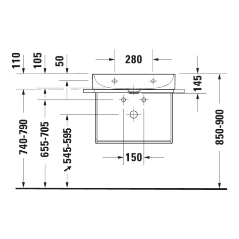 Duravit Meuble vasque Compact DuraSquare 60x40 cm, sans trop-plein, avec vidage, sans trou de robinet, blanc
