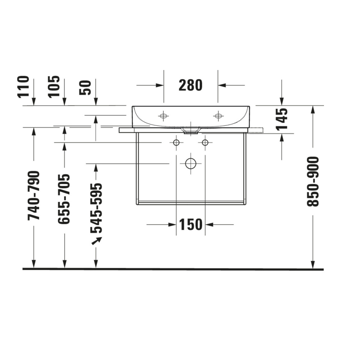 Duravit Meuble vasque Compact DuraSquare 60x40 cm, sans trop-plein, avec vidage, sans trou de robinet, blanc
