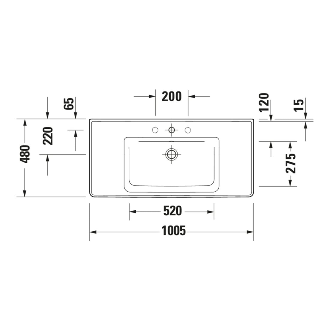 Duravit Meuble vasque D-Neo 100,5x48 cm, avec trop-plein, blanc, avec trou robinet