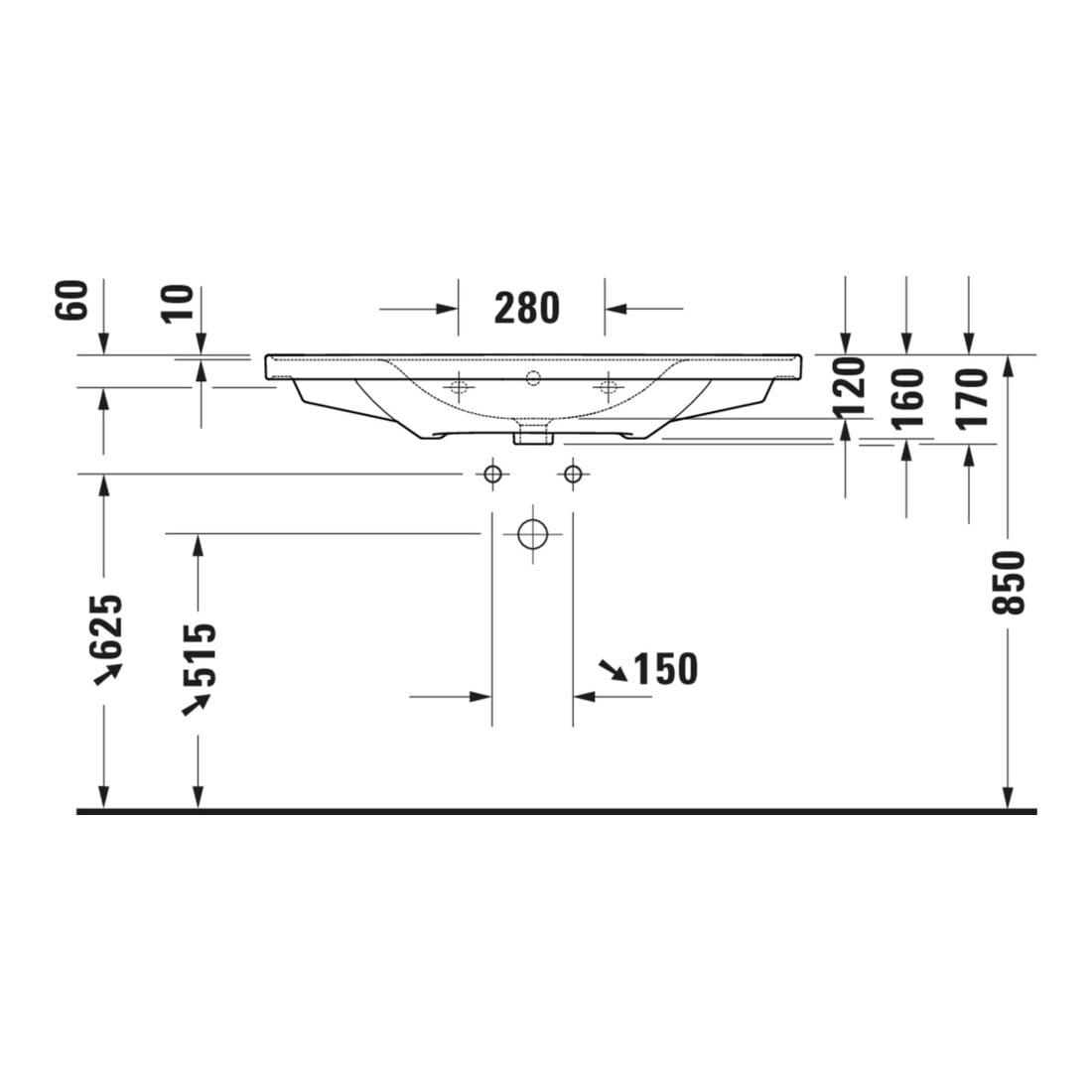 Duravit Meuble vasque D-Neo 100,5x48 cm, sans trop-plein, blanc, avec trou robinet