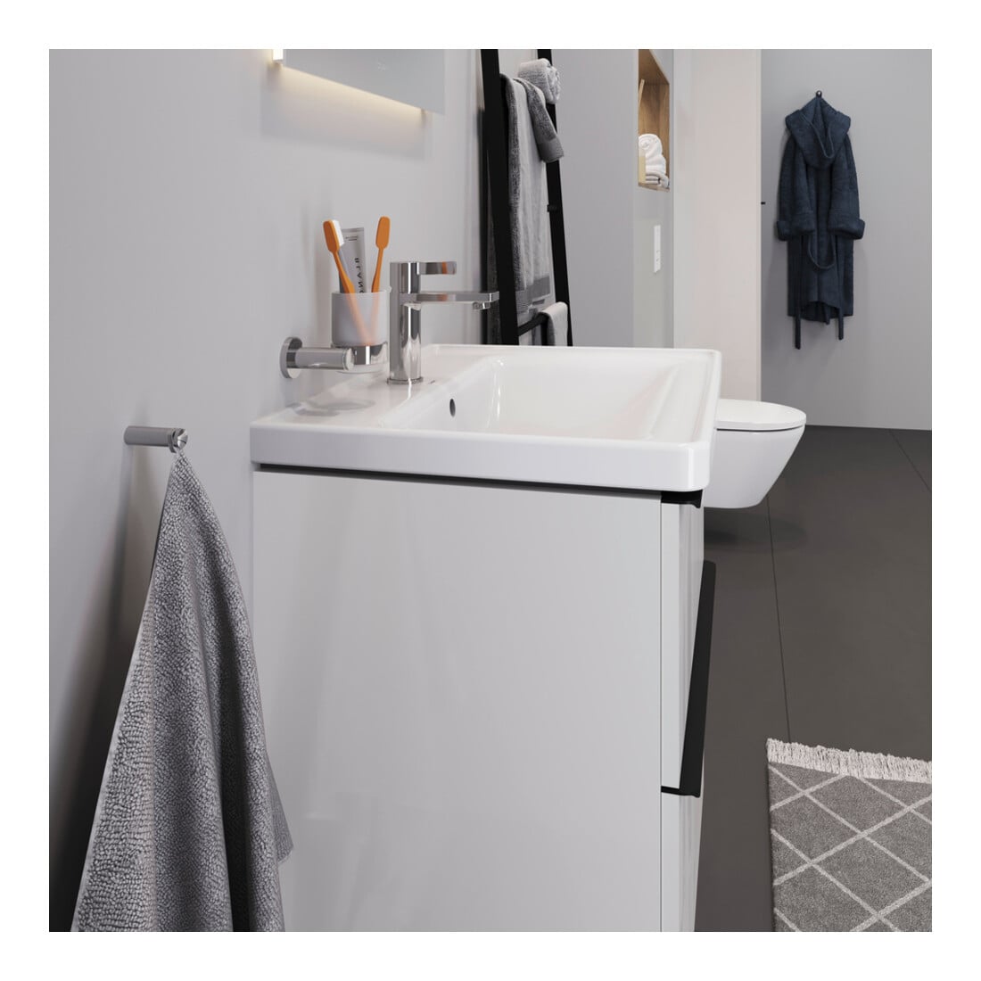 Duravit Meuble vasque D-Neo 65x48 cm, avec robinetterie, blanc, avec trop-plein, trou robinet