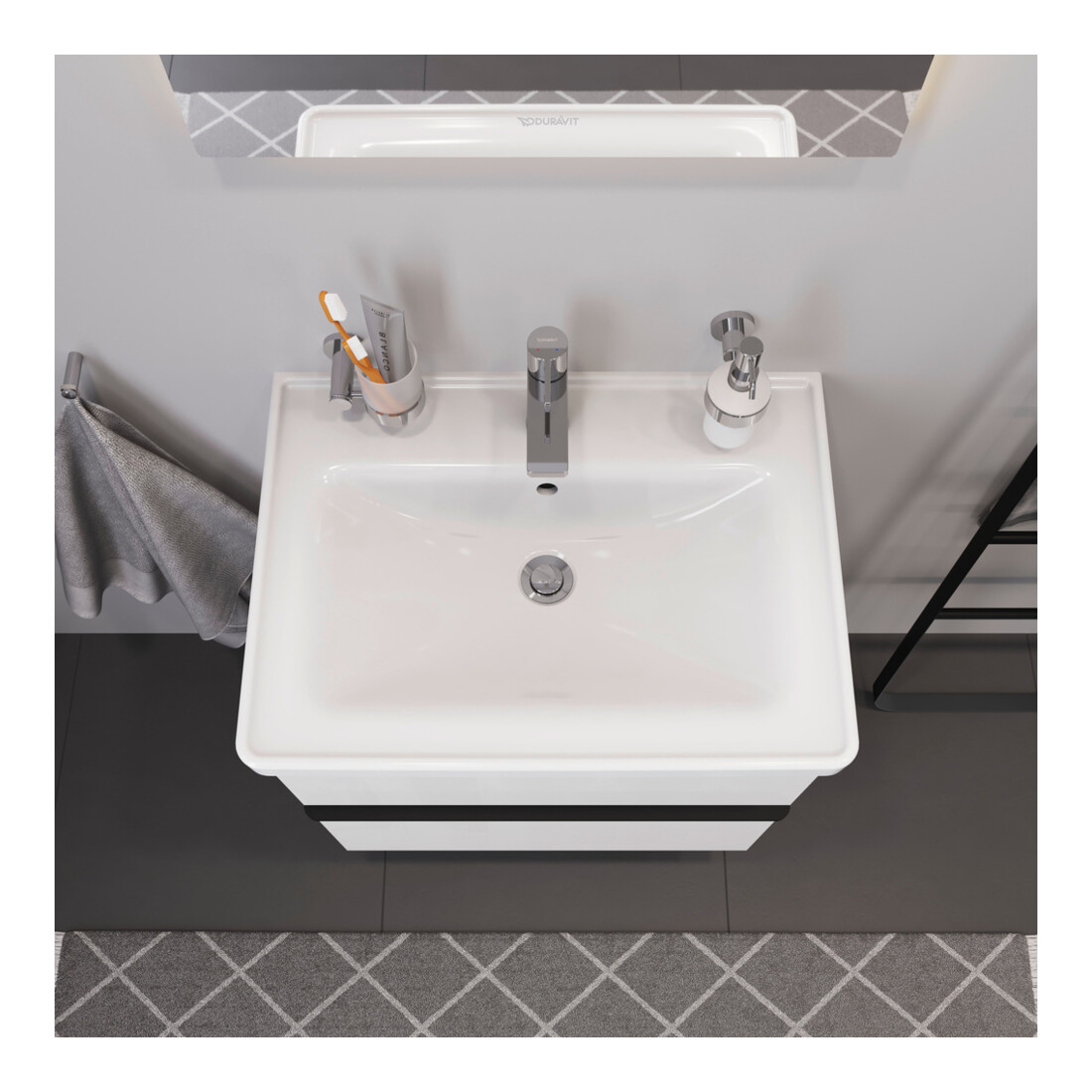 Duravit Meuble vasque D-Neo 65x48 cm, avec robinetterie, blanc, avec trop-plein, trou robinet