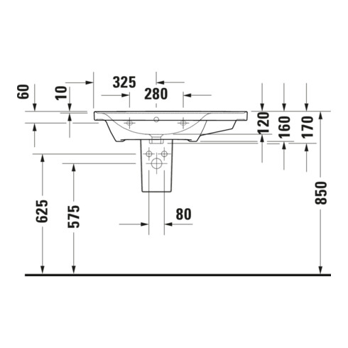 Duravit Meuble vasque D-Neo 80x48 cm, sans trop-plein, blanc, asy, B gauche, avec trop-plein, HLB