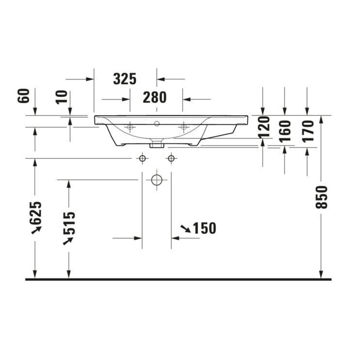 Duravit Meuble vasque D-Neo 80x48 cm, sans trop-plein, blanc, asy, B gauche, avec trop-plein, HLB