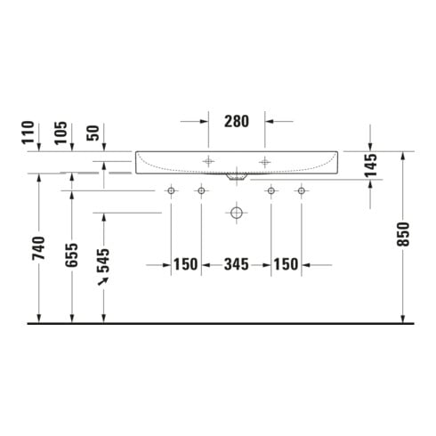Duravit Meuble vasque DuraSquare 100x47 cm, 2 Trous robinet, sans trop-plein, avec trop-plein, blanc