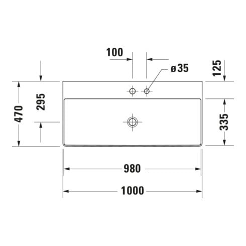 Duravit Meuble vasque DuraSquare 100x47 cm, sans trop-plein, avec trop-plein latéral, blanc