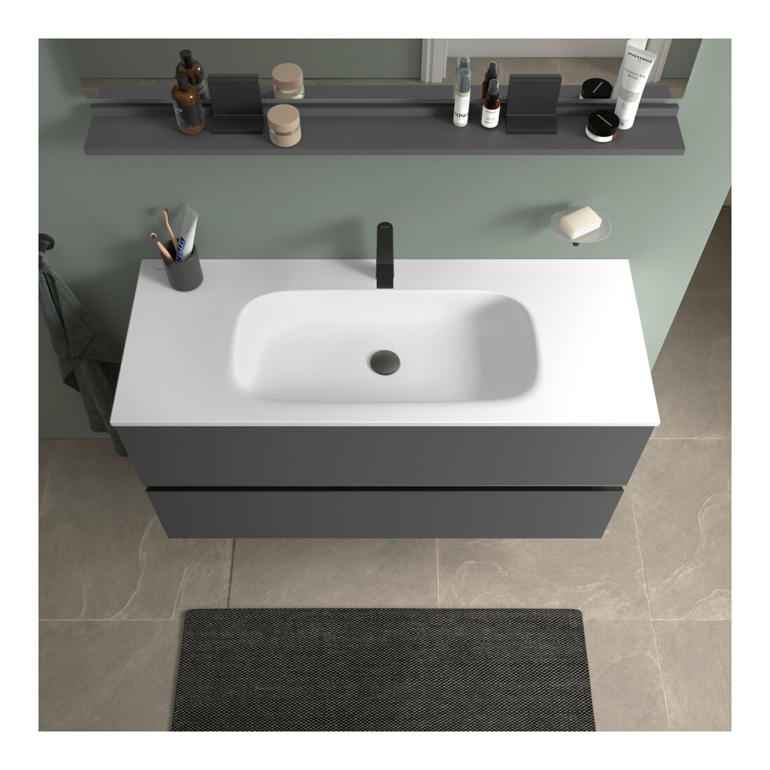 Duravit Meuble vasque DuroCast Plus Sivida 122x48,5 cm, avec trou de robinet, blanc satiné