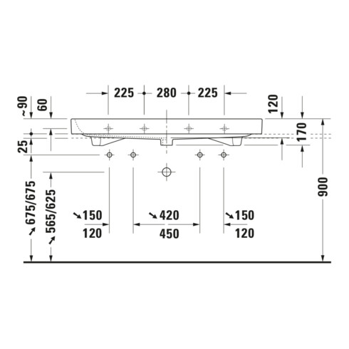 Duravit Meuble vasque Happy D.2 120x50,5 cm, blanc, 2 tiroirs, avec plan, HLB