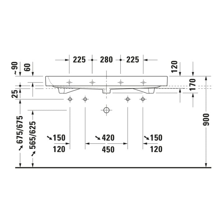 Duravit Meuble vasque Happy D.2 120x50,5 cm, blanc, 2 tiroirs, avec plan, HLB