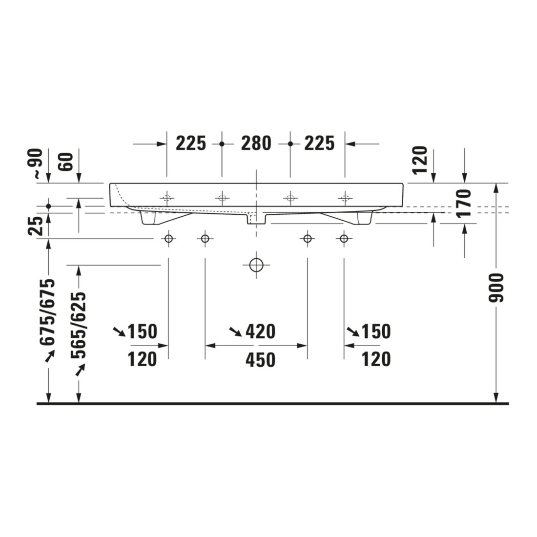 Duravit Meuble vasque Happy D.2 120x50,5 cm, blanc, 2 tiroirs, avec plan, HLB