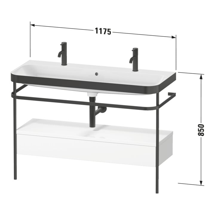 Duravit Meuble vasque Happy D.2 Plus 117,5x49 cm, avec 1 trou robinet, console, gris satin mat