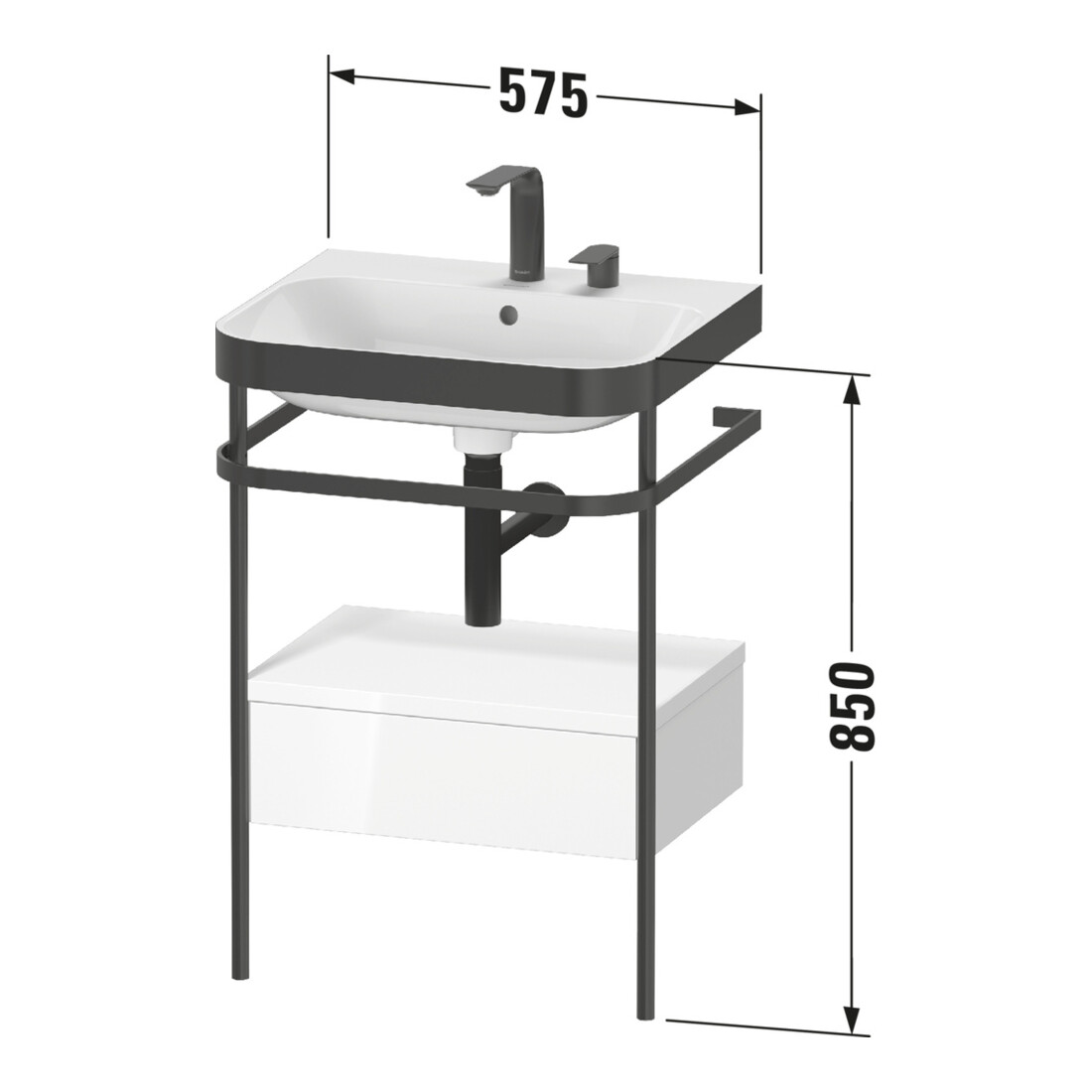 Duravit Meuble vasque Happy D.2 Plus 57,5x49 cm, 1 robinet, plan, 1 tiroir