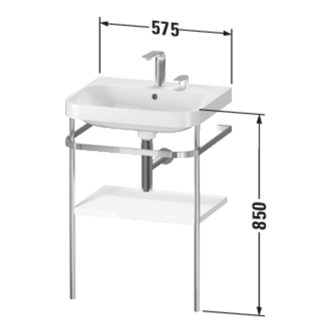 Duravit Meuble vasque Happy D.2 Plus 57,5x49 cm, 1 T, blanc mat, avec console