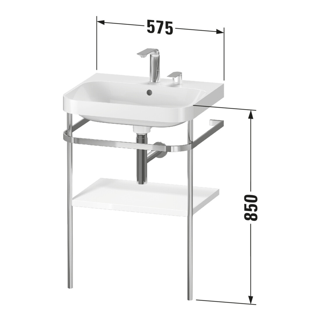 Duravit Meuble vasque Happy D.2 Plus 57,5x49 cm, 1 T, blanc mat, avec console
