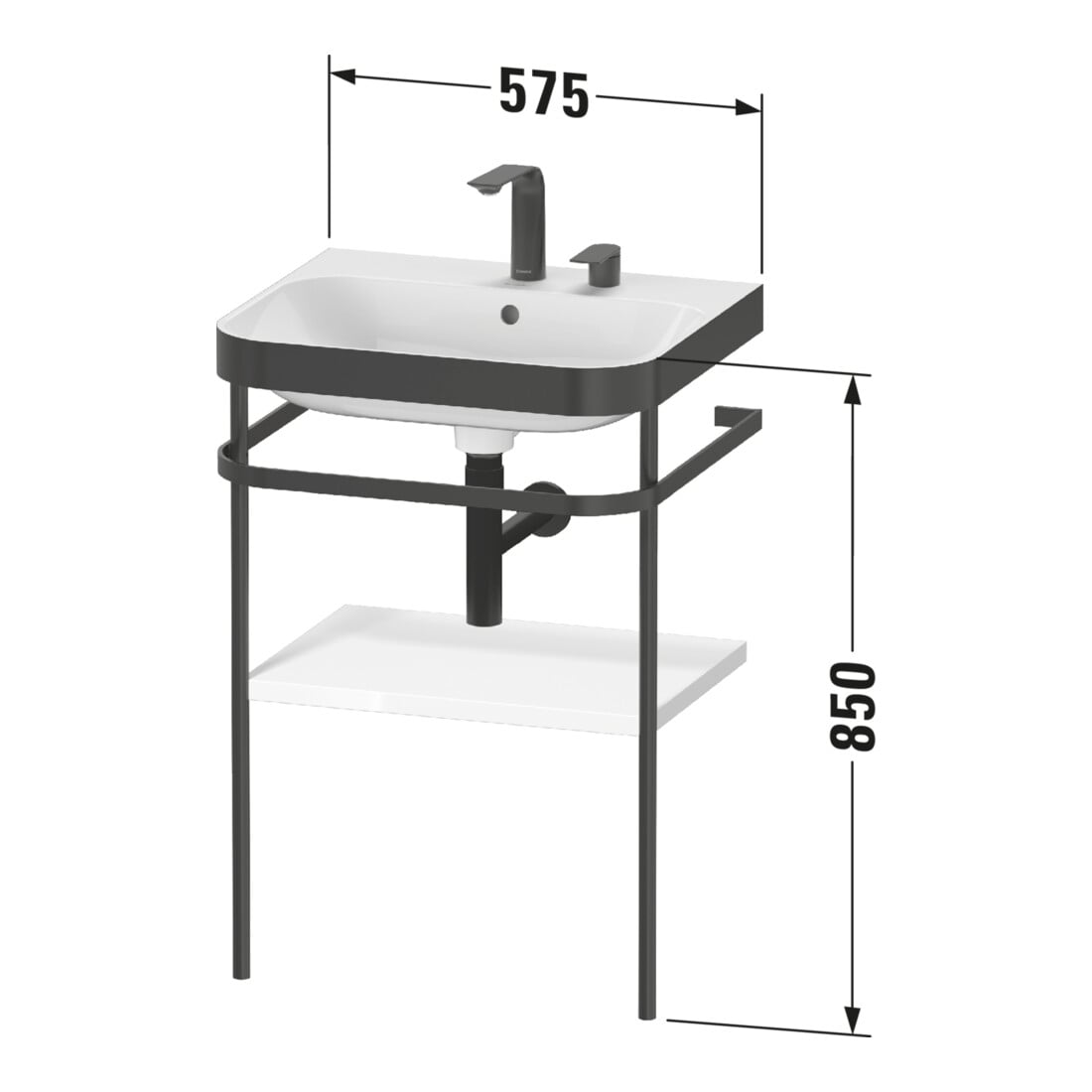 Duravit Meuble vasque Happy D.2 Plus 57,5x49 cm, 2 trous, noir mat, avec console