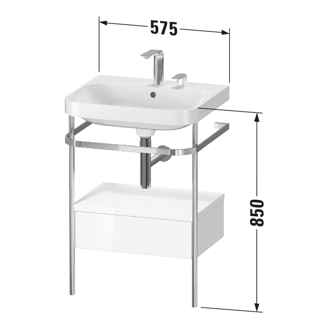 Duravit Meuble vasque Happy D.2 Plus 57,5x49cm, 2 trous, avec console, 1 tiroir