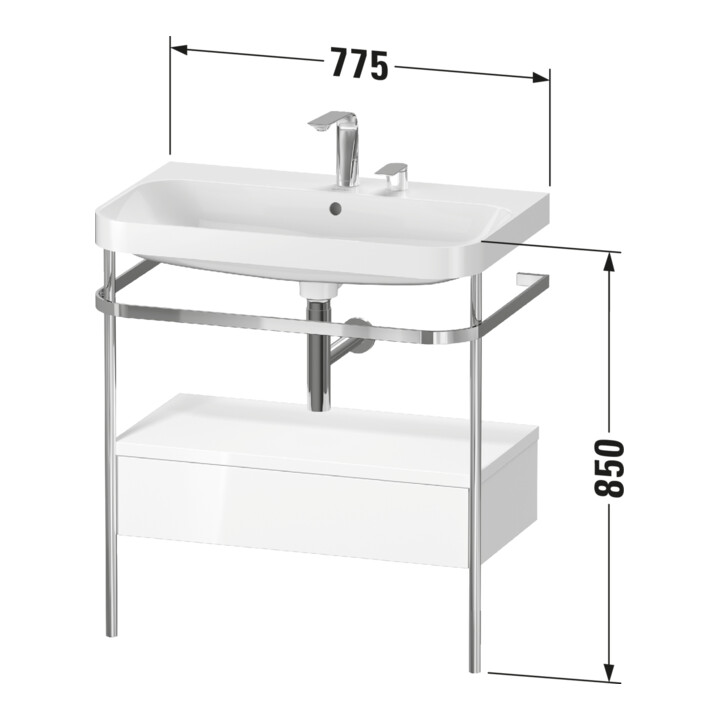 Duravit Meuble vasque Happy D.2 Plus 77,5x49 cm, 1 robinet, blanc mat, avec console, 1 tiroir