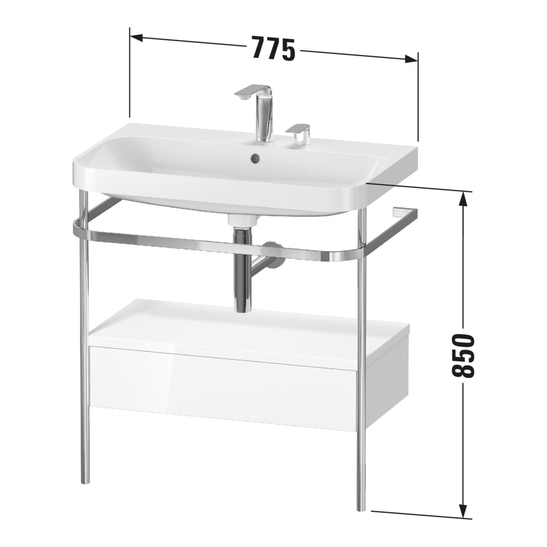 Duravit Meuble vasque Happy D.2 Plus 77,5x49 cm, 2 trous, blanc, avec console, 1 tiroir