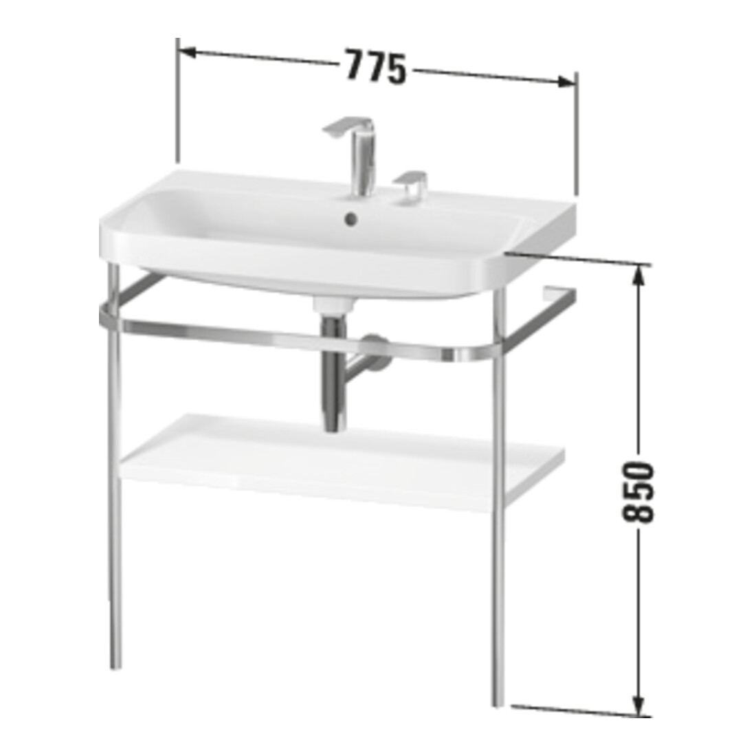 Duravit Meuble vasque Happy D.2 Plus 77,5x49 cm, 2 trous, graphite mat, avec console