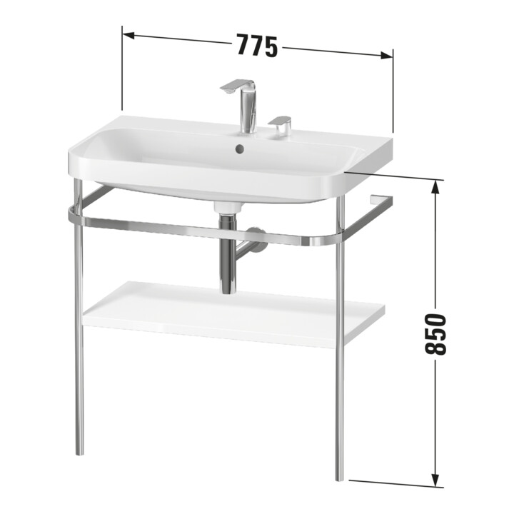 Duravit Meuble vasque Happy D.2 Plus 77,5x49 cm, 2 trous, graphite mat, avec console