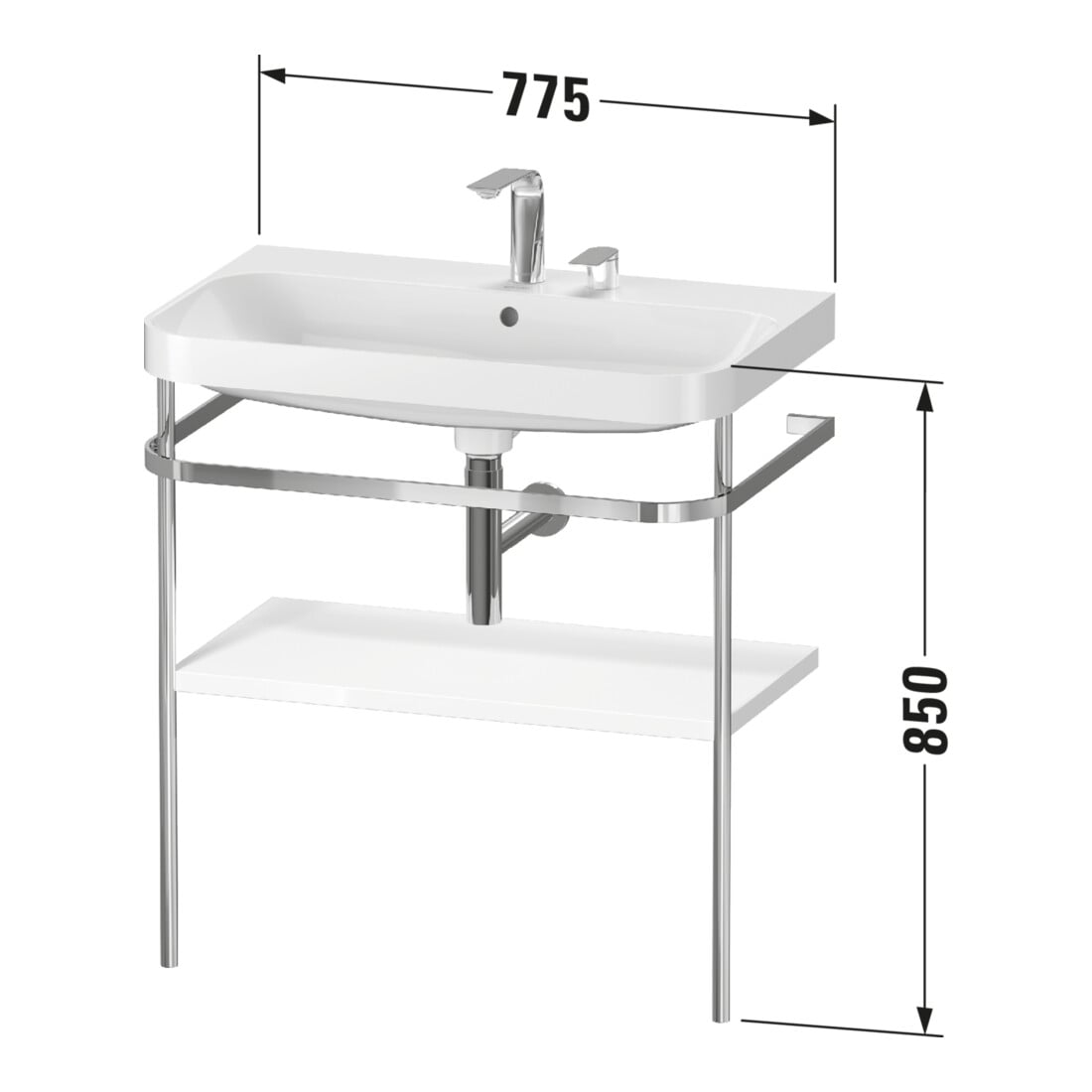 Duravit Meuble vasque Happy D.2 Plus 77,5x49 cm, 2 trous, noir mat, avec console