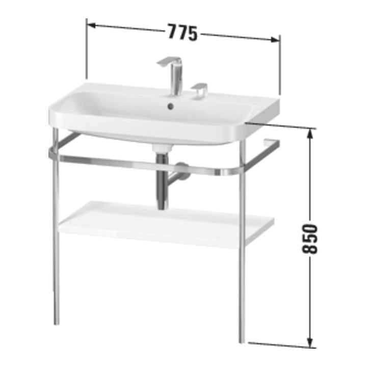 Duravit Meuble vasque Happy D.2 Plus 77,5x49 cm, 2 trous, noir mat, avec console