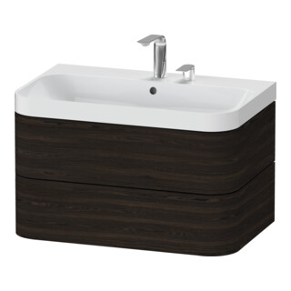 Duravit Meuble vasque Happy D.2 Plus 77,5x49 cm, 2 trous, noyer verni, 2 tiroirs