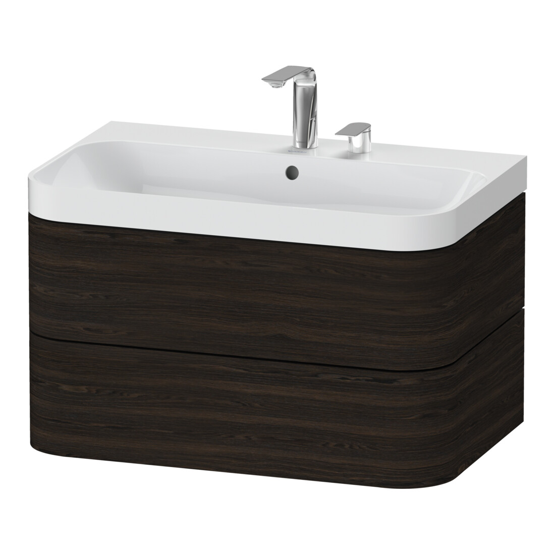 Duravit Meuble vasque Happy D.2 Plus 77,5x49 cm, 2 trous, noyer verni, 2 tiroirs