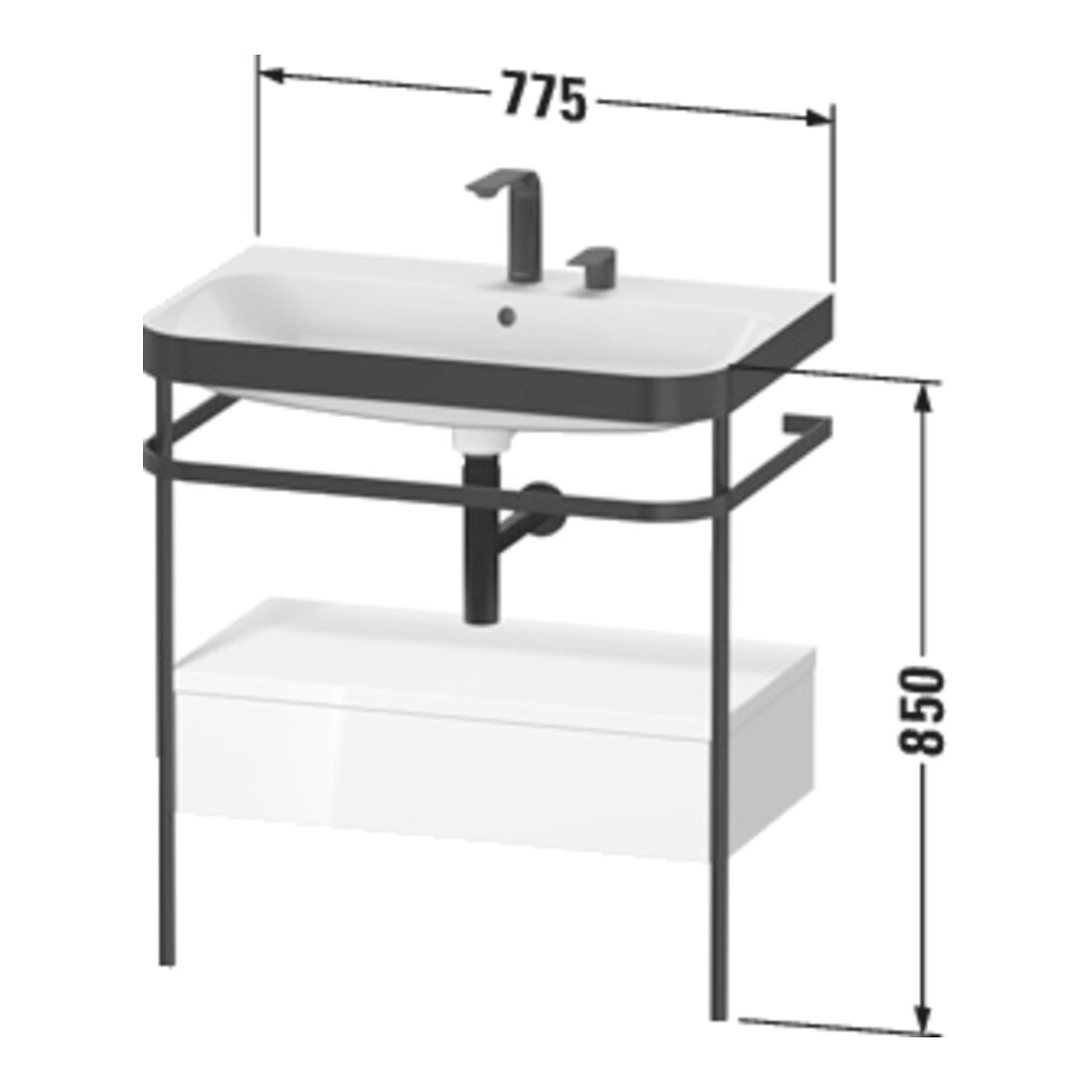 Duravit Meuble vasque Happy D.2 Plus 77,5x49 cm, 2 trous, st-g m, avec console, 1 tiroir