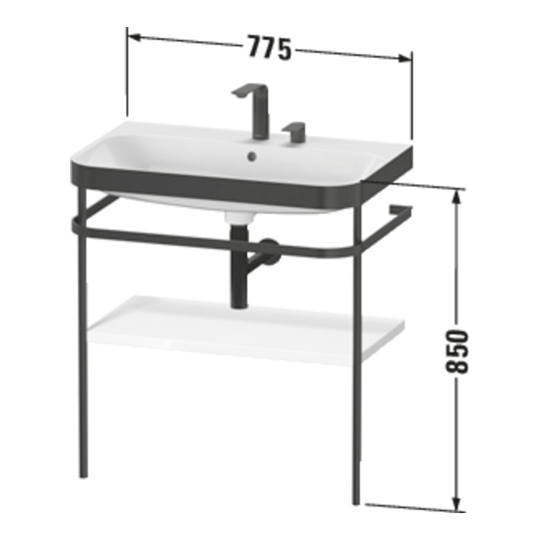Duravit Meuble vasque Happy D.2 Plus 77,5x49 cm, 2 trous, surface mate, avec console
