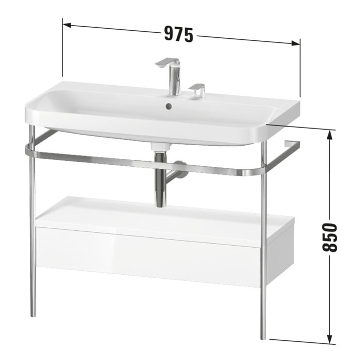 Duravit Meuble vasque Happy D.2 Plus 97,5x49 cm, 2 robinets, avec plan, avec console, 1 tiroir