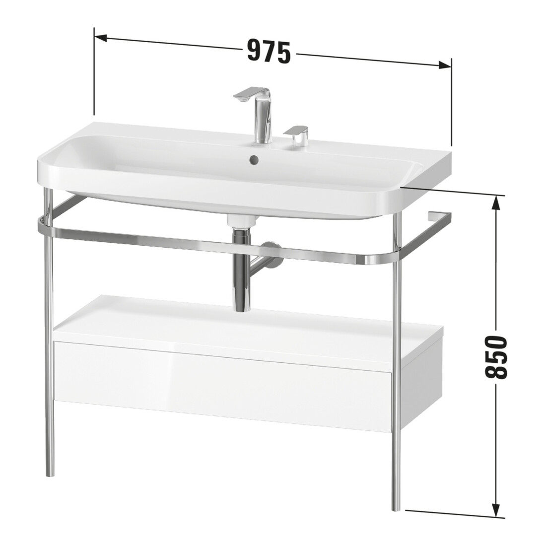 Duravit Meuble vasque Happy D.2 Plus 97,5x49 cm, 2 robinets, avec plan, avec console, 1 tiroir