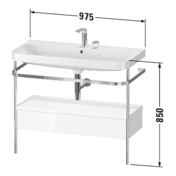 Duravit Meuble vasque Happy D.2 Plus 97,5x49 cm, 2 robinets, avec plan, avec console, 1 tiroir