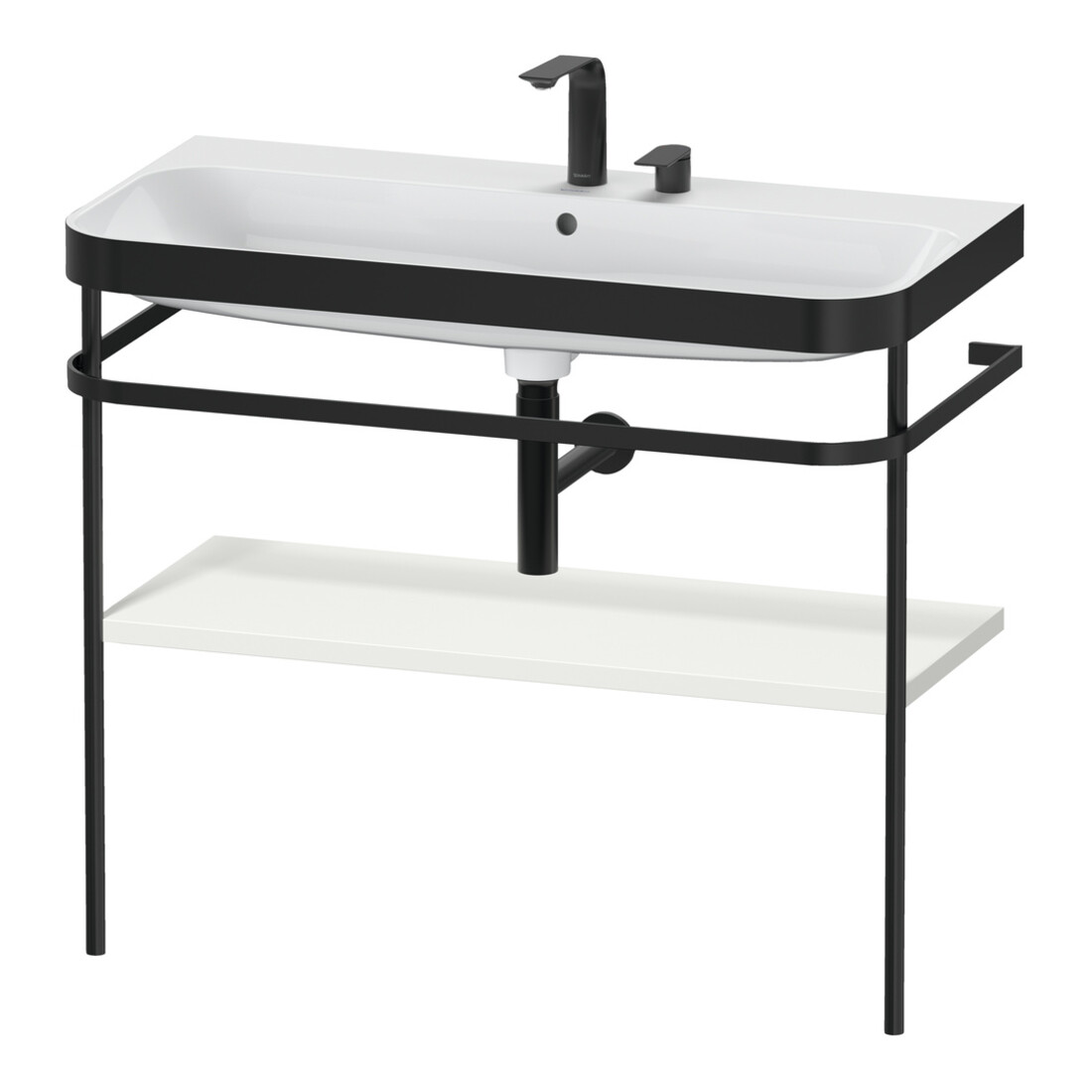 Duravit Meuble vasque Happy D.2 Plus 97,5x49 cm, 2 tiroirs, Noire satinée, avec console