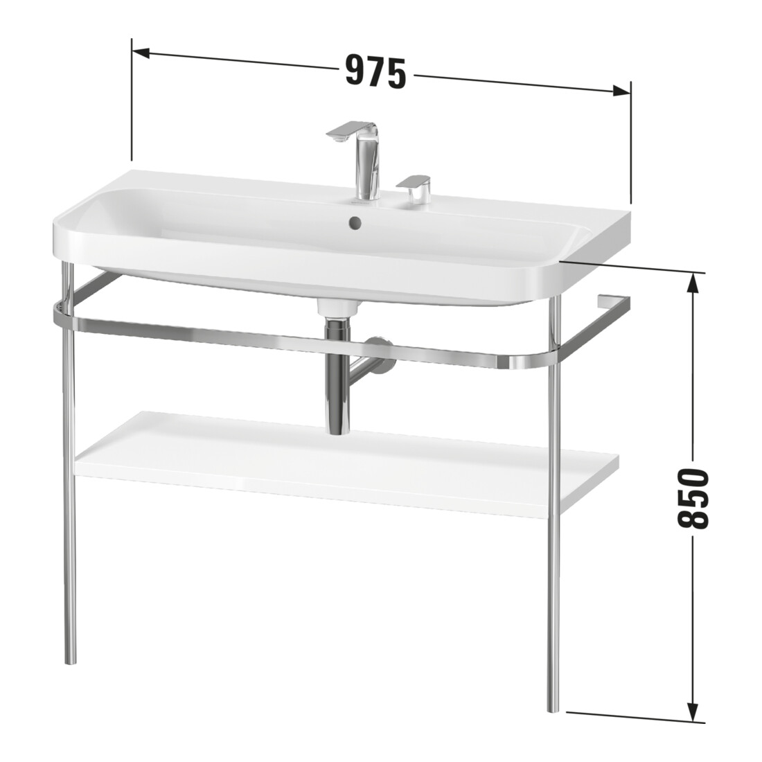 Duravit Meuble vasque Happy D.2 Plus 97,5x49 cm, 2 trous, blanc, avec console métallique